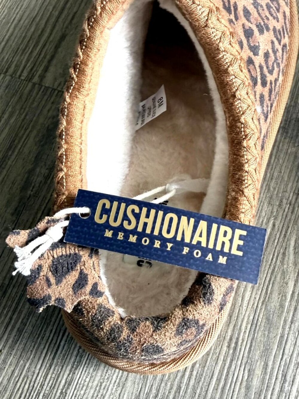 CUSHIONAIRE Leopard Print Genuine Suede Cozy Slippers Faux Fur 8 M NWT - Picture 11 of 15